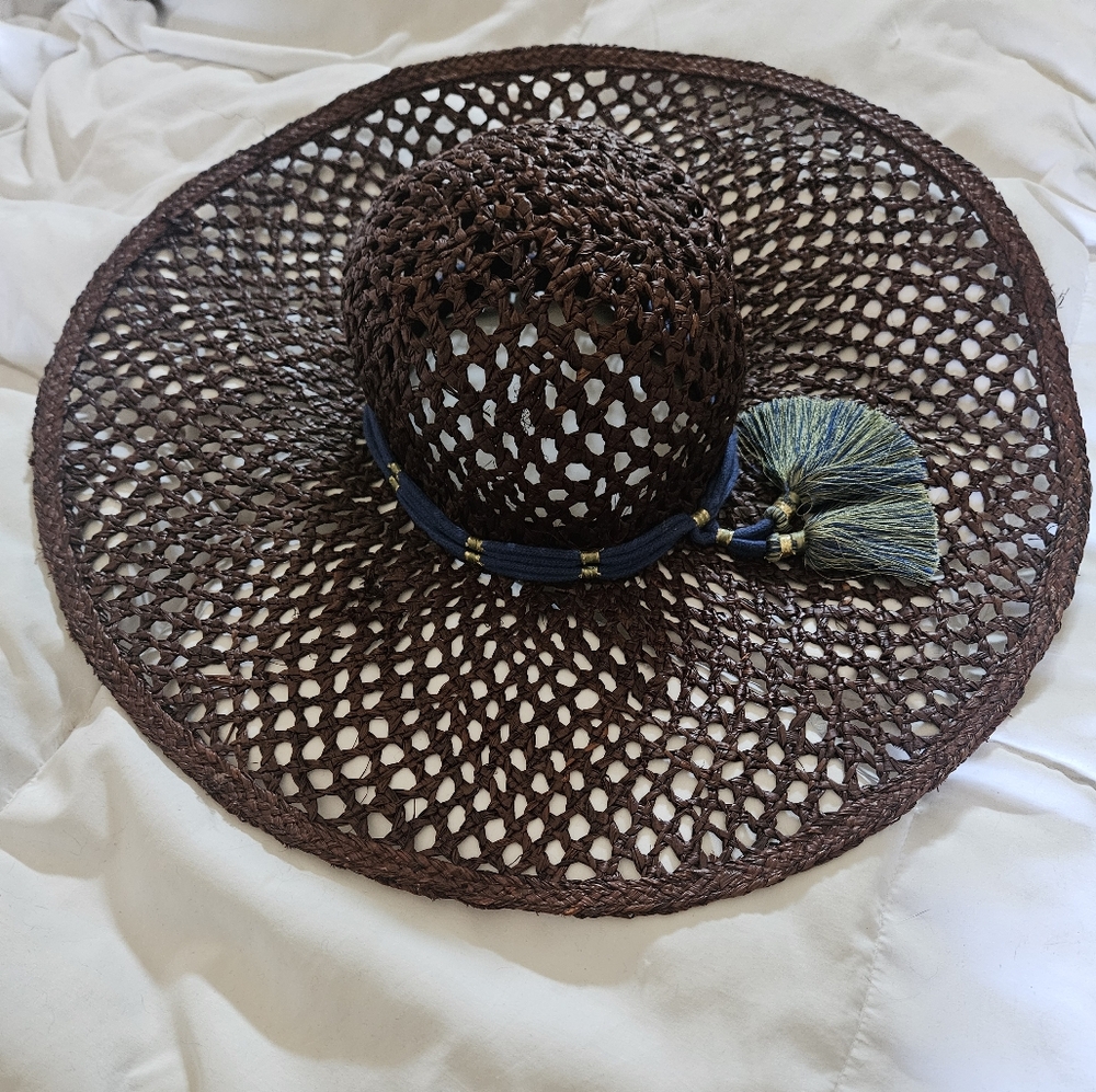 Brown Woven Sun Hat with Tassel